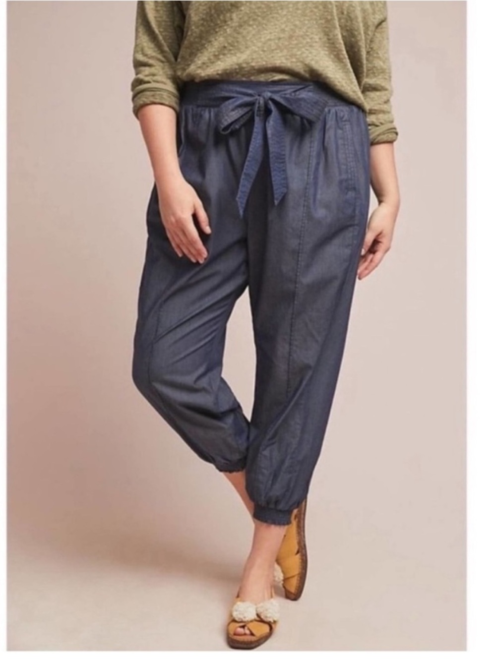 Anthropologie Globetrotter Chambray Jogger Pants Blue XS Linen Blend
Size: XS